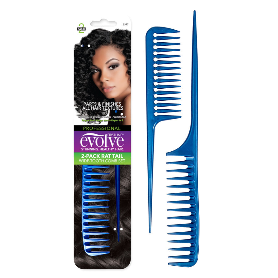 Evolve Rat Tail Comb / 2-Pack / Wide-Tooth - Blue