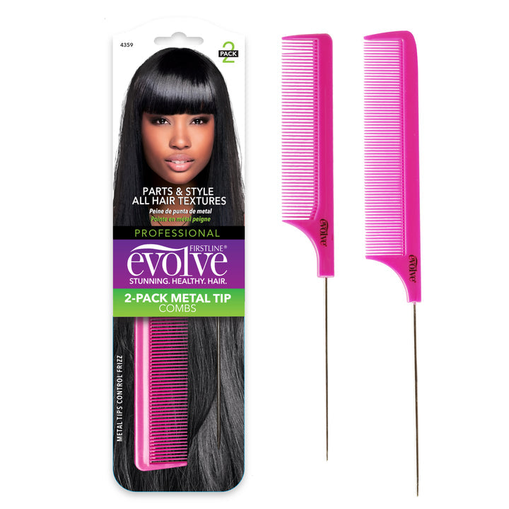 Evolve Rat Tail Comb / 2-Pack / Metal Tip - Pink