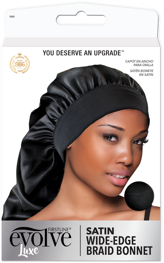 Evolve Satin Wide-Edge Braid Bonnet - Black