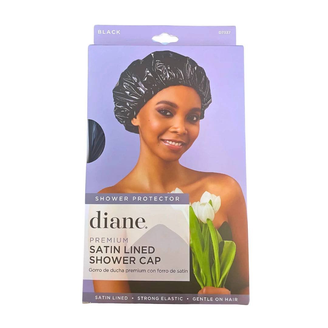 D7337 Premium Satin Lined Shower Cap Black