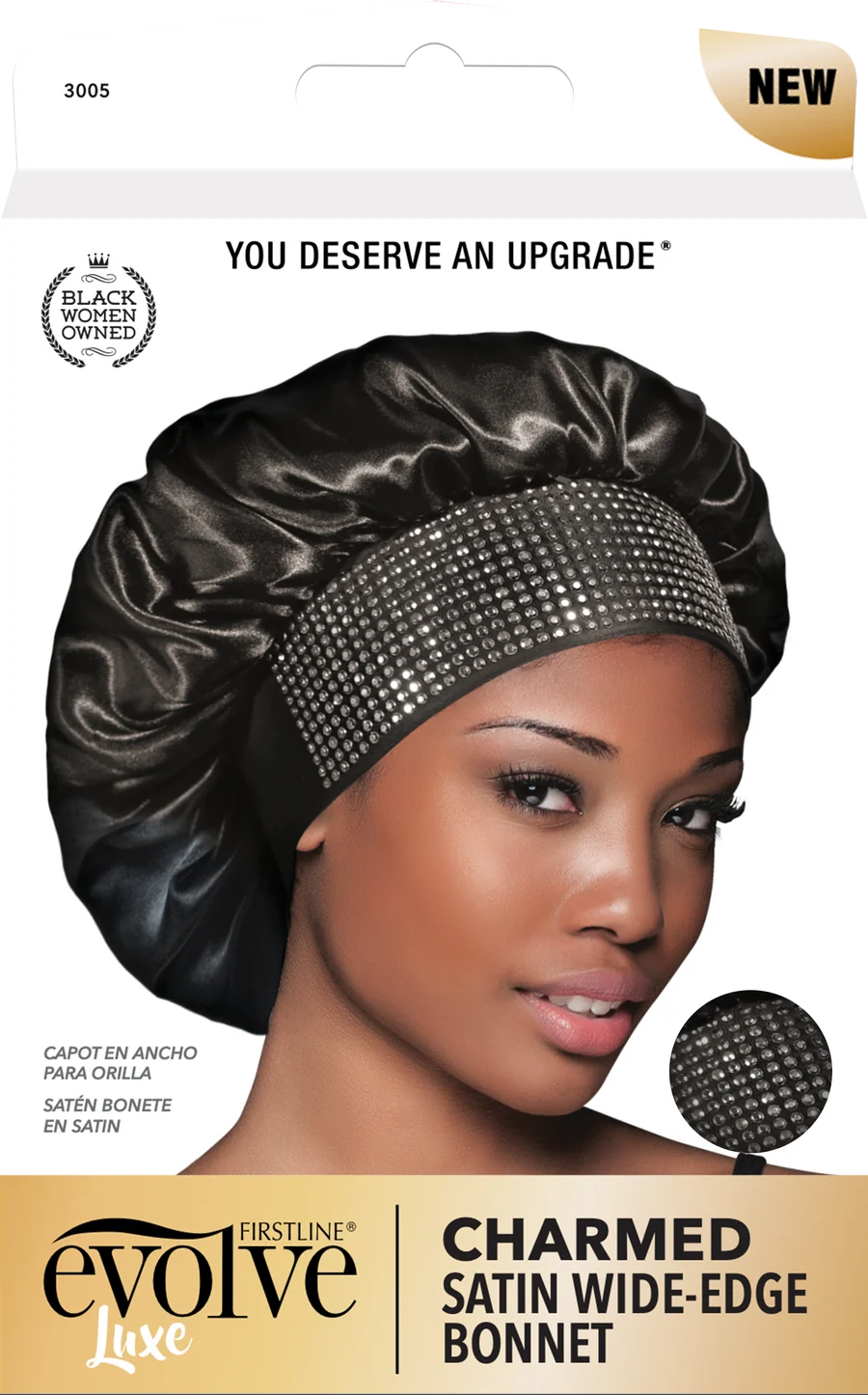 Evolve Charmed Satin Wide-Edge Bonnet - Black/Silver
